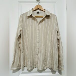 SHEIN Women’s Casual Beige Striped Button Down Shirt
